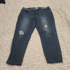 Medium wash distressed Hudson Natalie cropped, frayed hem jeans size 32!